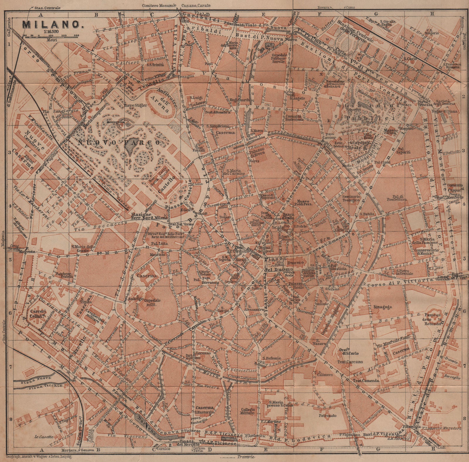 MILAN MILANO. town city plan piano urbanistico. Italy mappa. BAEDEKER 1901